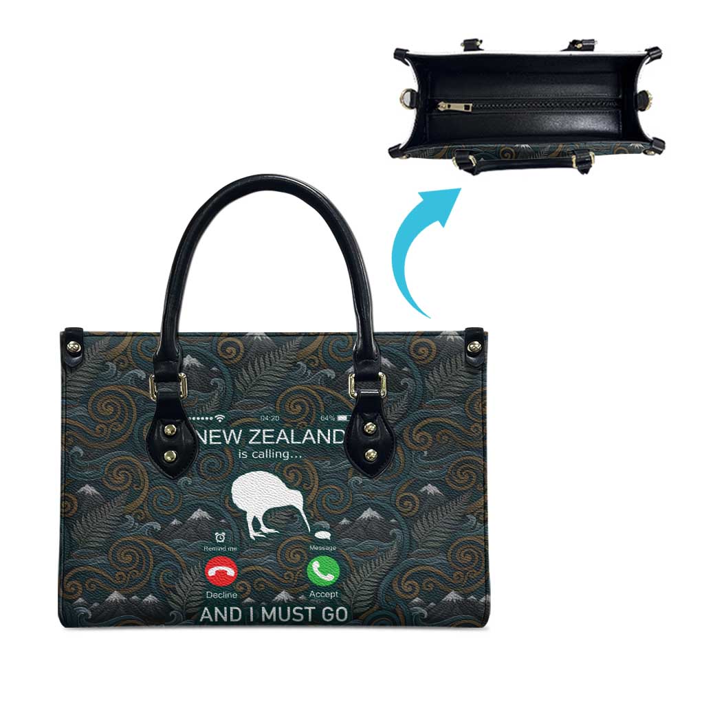 New Zealand is Calling and I Must Go Leather Bag Kiwi Bird Silhouette