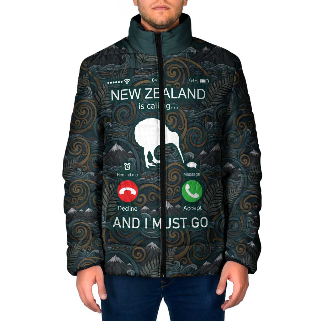 New Zealand is Calling and I Must Go Padded Jacket Kiwi Bird Silhouette TS04 Men Multicolor - Polynesian Pride