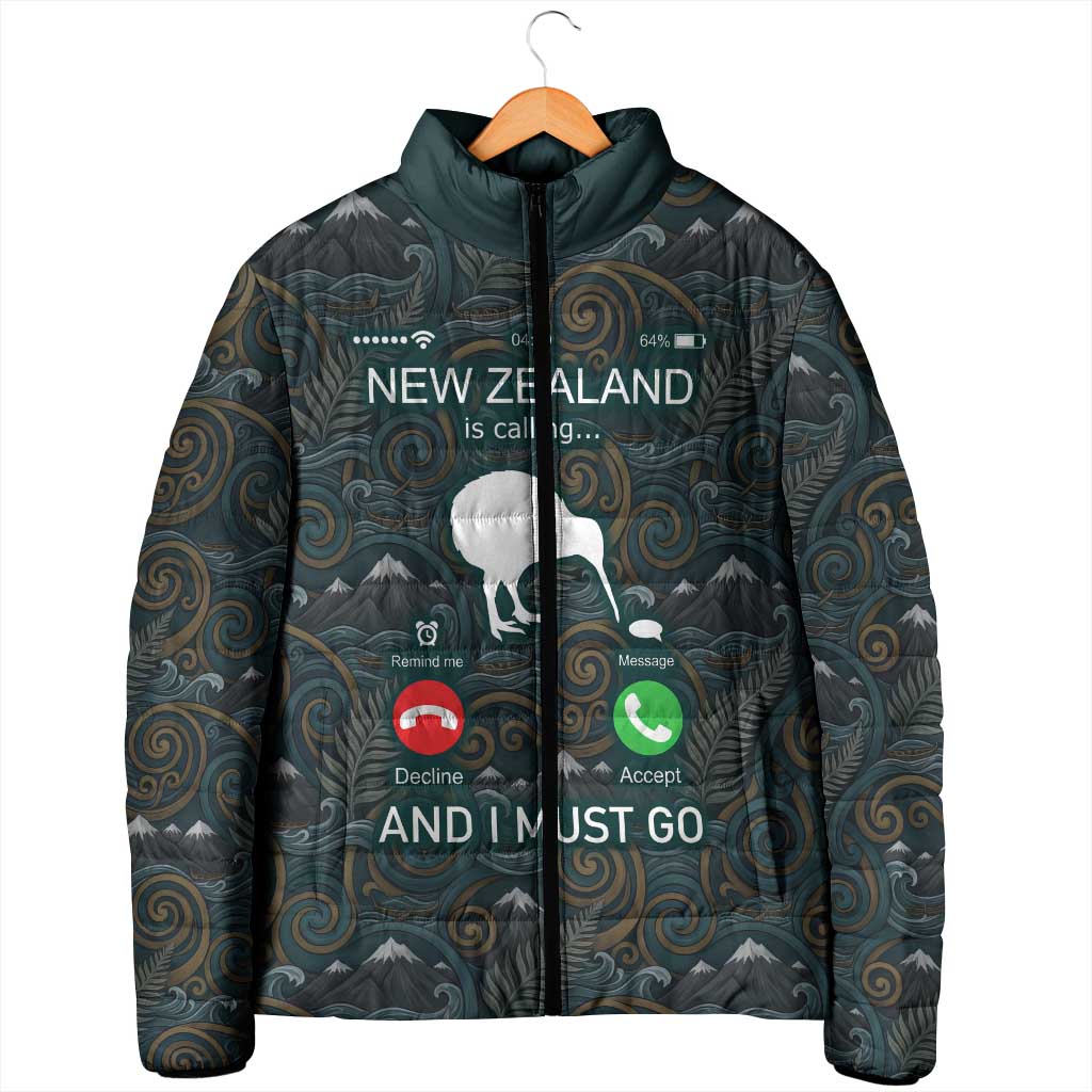 New Zealand is Calling and I Must Go Padded Jacket Kiwi Bird Silhouette TS04 - Polynesian Pride