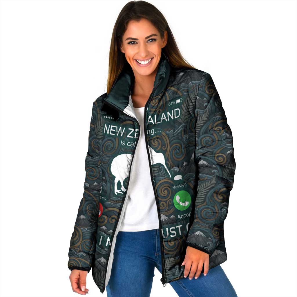 New Zealand is Calling and I Must Go Padded Jacket Kiwi Bird Silhouette TS04 Women Multicolor - Polynesian Pride