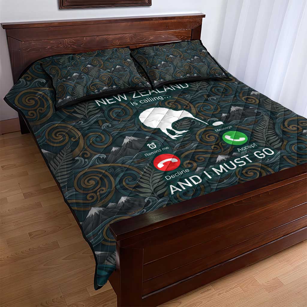 New Zealand is Calling and I Must Go Quilt Bed Set Kiwi Bird Silhouette