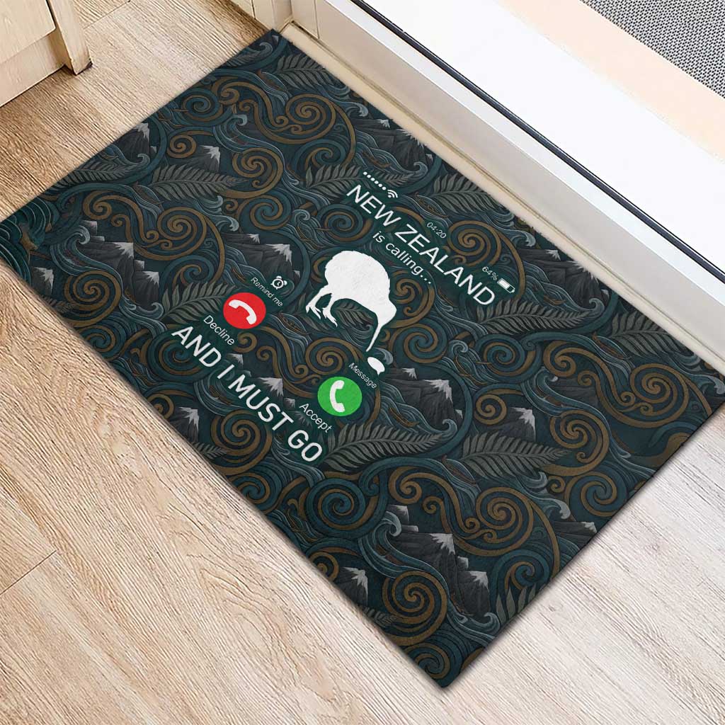 New Zealand is Calling and I Must Go Rubber Doormat Kiwi Bird Silhouette