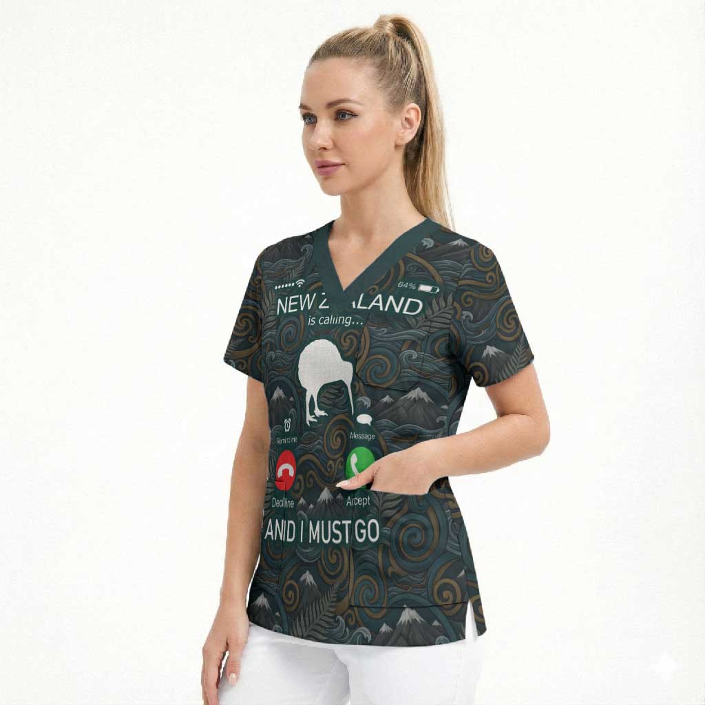 New Zealand is Calling and I Must Go Scrub Top Kiwi Bird Silhouette TS04 - Polynesian Pride