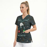 New Zealand is Calling and I Must Go Scrub Top Kiwi Bird Silhouette TS04 - Polynesian Pride