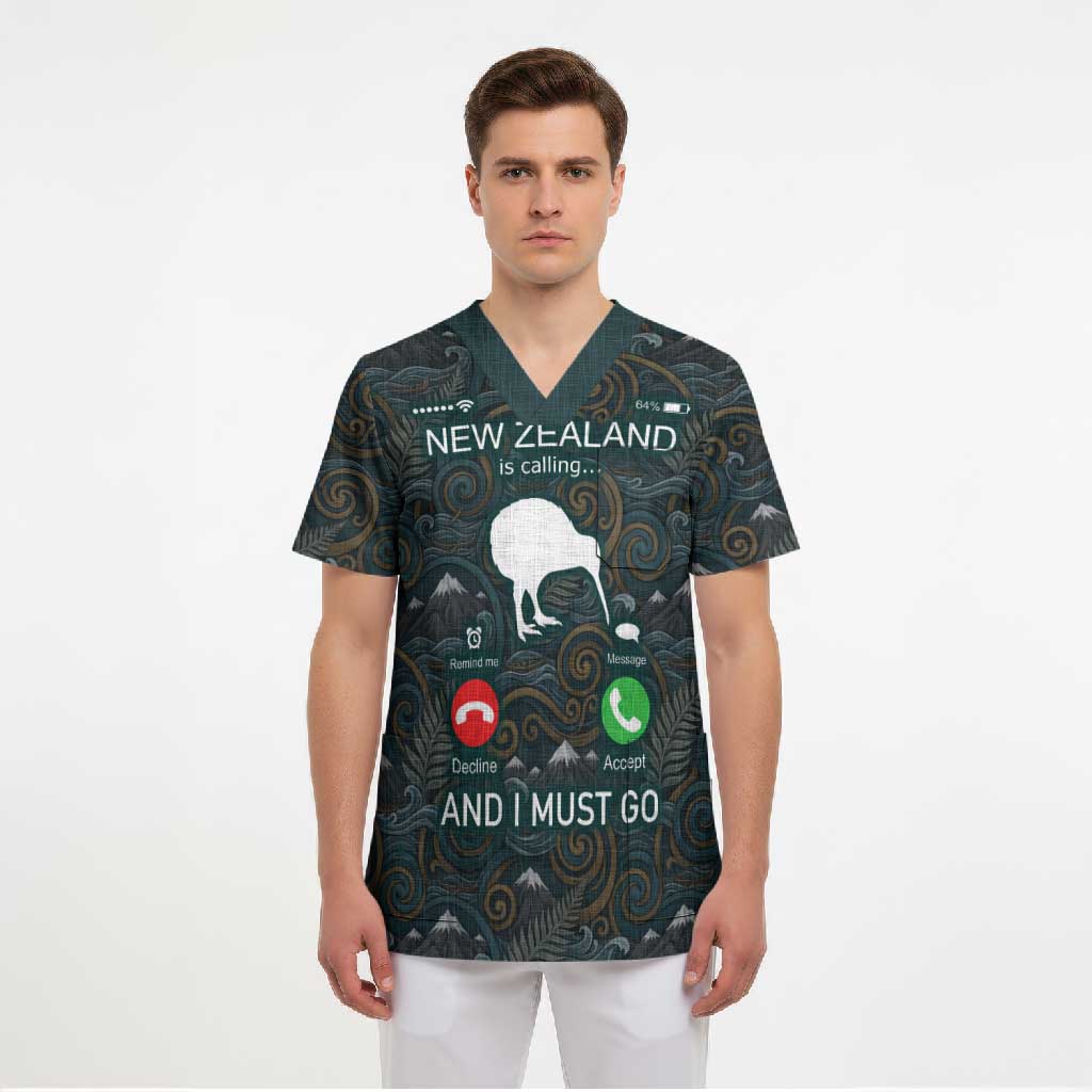 New Zealand is Calling and I Must Go Scrub Top Kiwi Bird Silhouette TS04 - Polynesian Pride