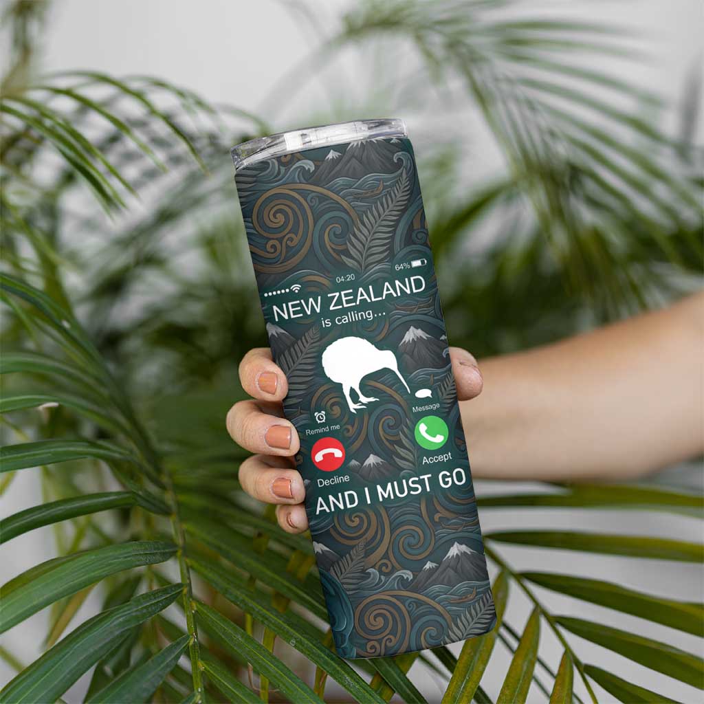 New Zealand is Calling and I Must Go Skinny Tumbler Kiwi Bird Silhouette