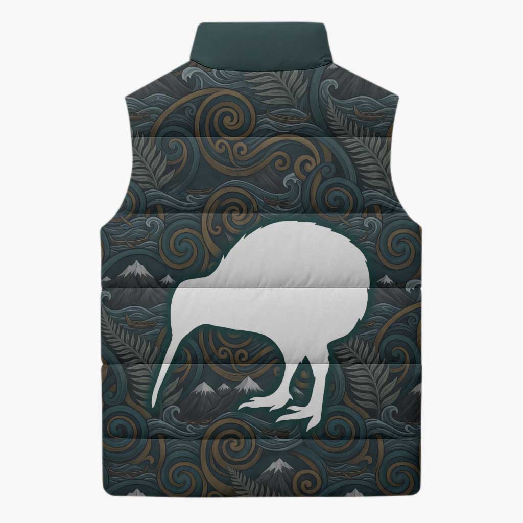 New Zealand is Calling and I Must Go Sleeveless Puffer Jacket Kiwi Bird Silhouette