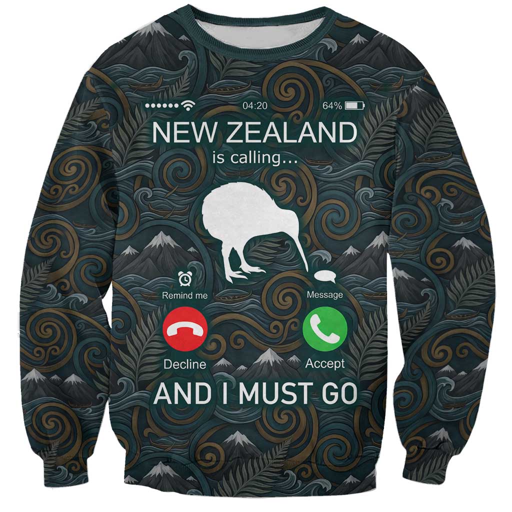 New Zealand is Calling and I Must Go Sweatshirt Kiwi Bird Silhouette TS04 Unisex Multicolor - Polynesian Pride