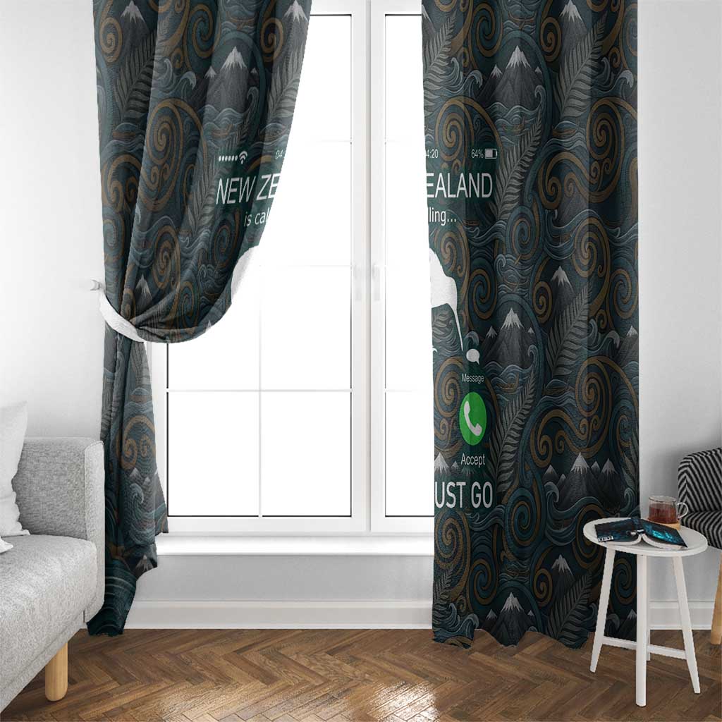 New Zealand is Calling and I Must Go Window Curtain Kiwi Bird Silhouette