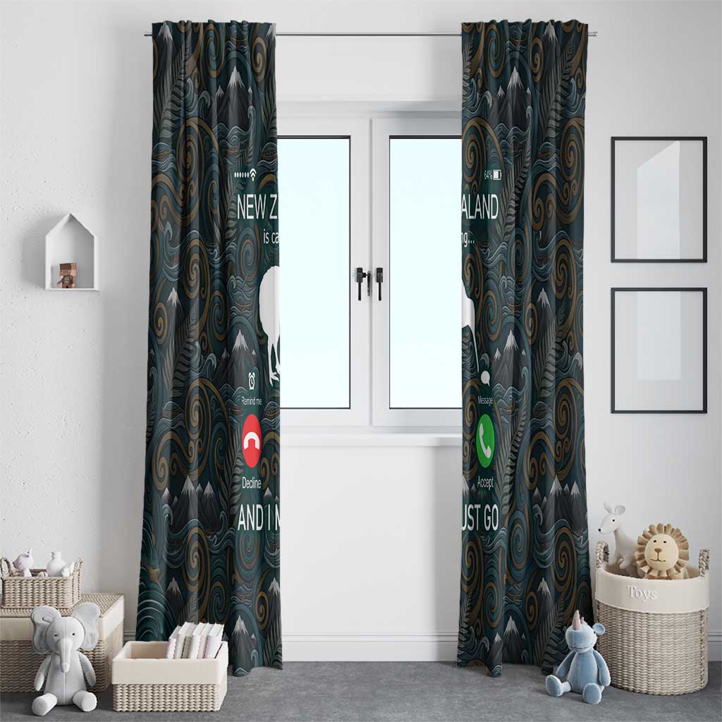 New Zealand is Calling and I Must Go Window Curtain Kiwi Bird Silhouette