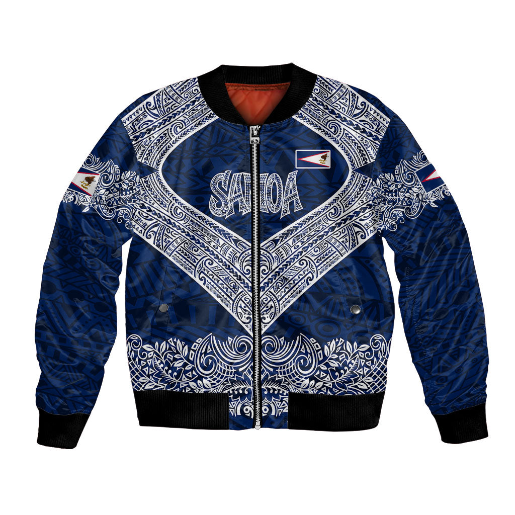 American Samoa Eagle Bomber Jacket Sea Turtle Traditional Polynesian Tribal Tattoo TS04 Unisex Blue White - Polynesian Pride