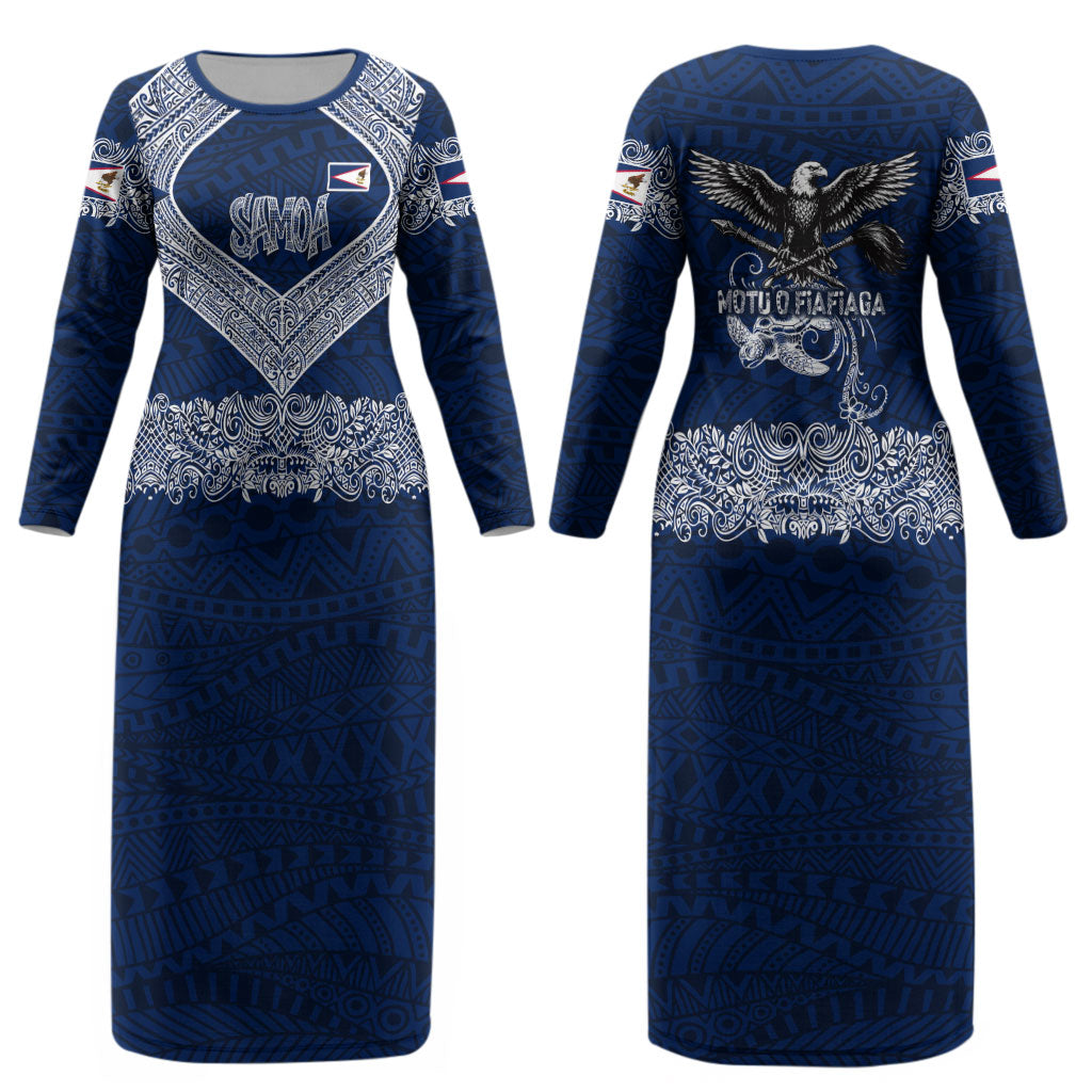 American Samoa Eagle Couples Matching Long Sleeve Bodycon Dress and Hawaiian Shirt Sea Turtle Traditional Polynesian Tribal Tattoo TS04 - Polynesian Pride