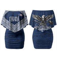 American Samoa Eagle Family Matching Off Shoulder Short Dress and Hawaiian Shirt Sea Turtle Traditional Polynesian Tribal Tattoo TS04 Mom's Dress Blue White - Polynesian Pride