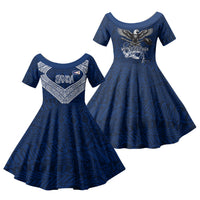 American Samoa Eagle Family Matching Summer Maxi Dress and Hawaiian Shirt Sea Turtle Traditional Polynesian Tribal Tattoo TS04 Daughter's Dress Blue White - Polynesian Pride