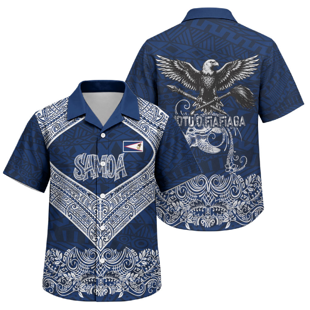American Samoa Eagle Family Matching Summer Maxi Dress and Hawaiian Shirt Sea Turtle Traditional Polynesian Tribal Tattoo TS04 Son's Shirt Blue White - Polynesian Pride