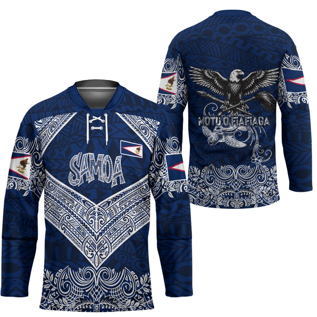 American Samoa Eagle Hockey Jersey Sea Turtle Traditional Polynesian Tribal Tattoo