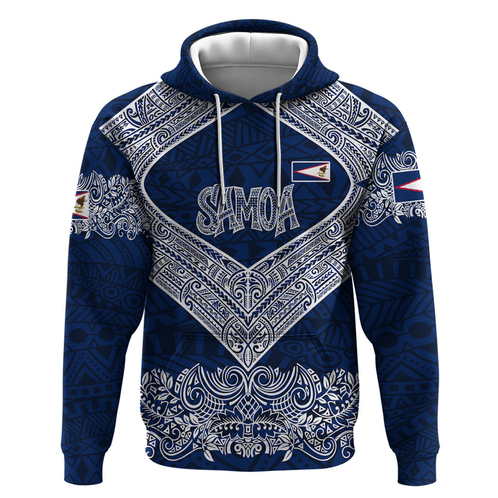 American Samoa Eagle Hoodie Sea Turtle Traditional Polynesian Tribal Tattoo TS04 Pullover Hoodie Blue White - Polynesian Pride