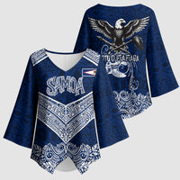 American Samoa Eagle Kimono Sleeve Blouse Sea Turtle Traditional Polynesian Tribal Tattoo