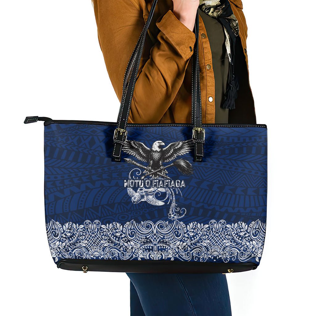 American Samoa Eagle Leather Tote Bag Sea Turtle Traditional Polynesian Tribal Tattoo