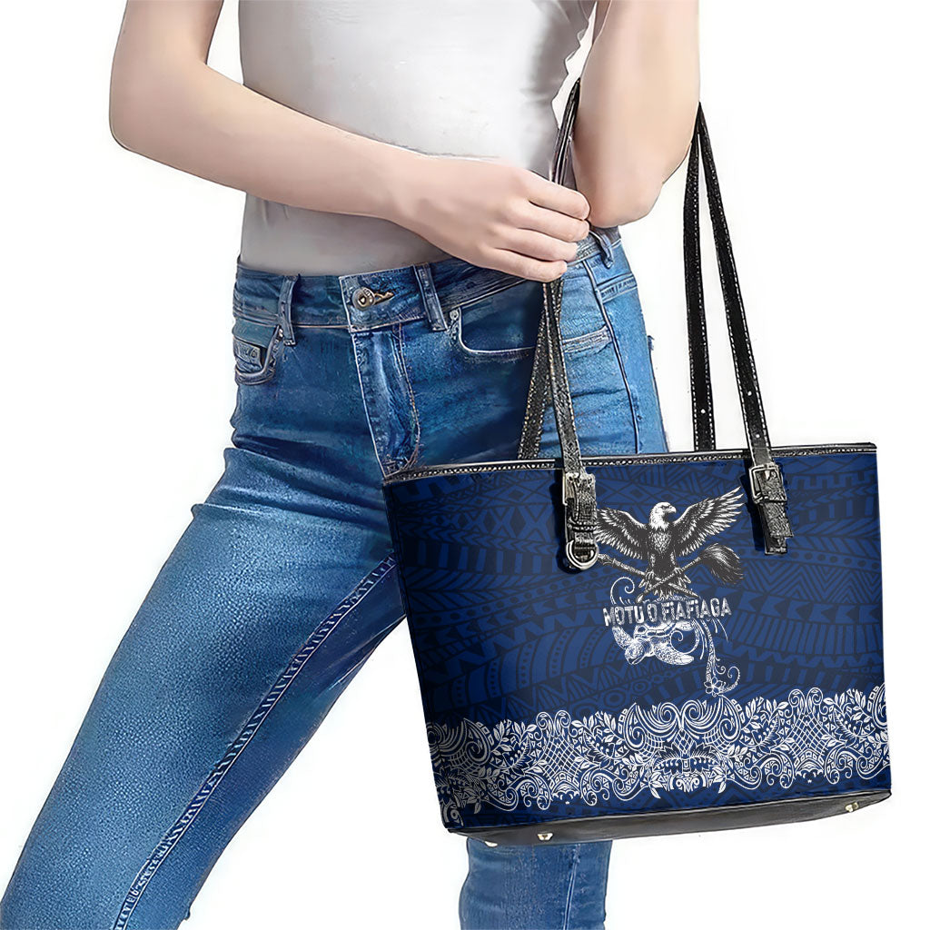 American Samoa Eagle Leather Tote Bag Sea Turtle Traditional Polynesian Tribal Tattoo
