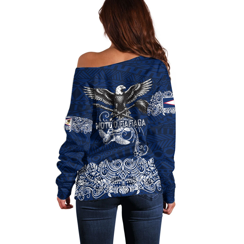American Samoa Eagle Off Shoulder Sweater Sea Turtle Traditional Polynesian Tribal Tattoo