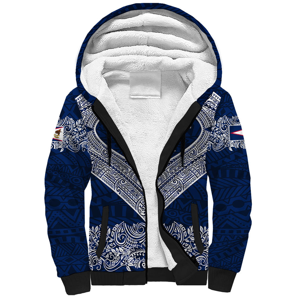 American Samoa Eagle Sherpa Hoodie Sea Turtle Traditional Polynesian Tribal Tattoo