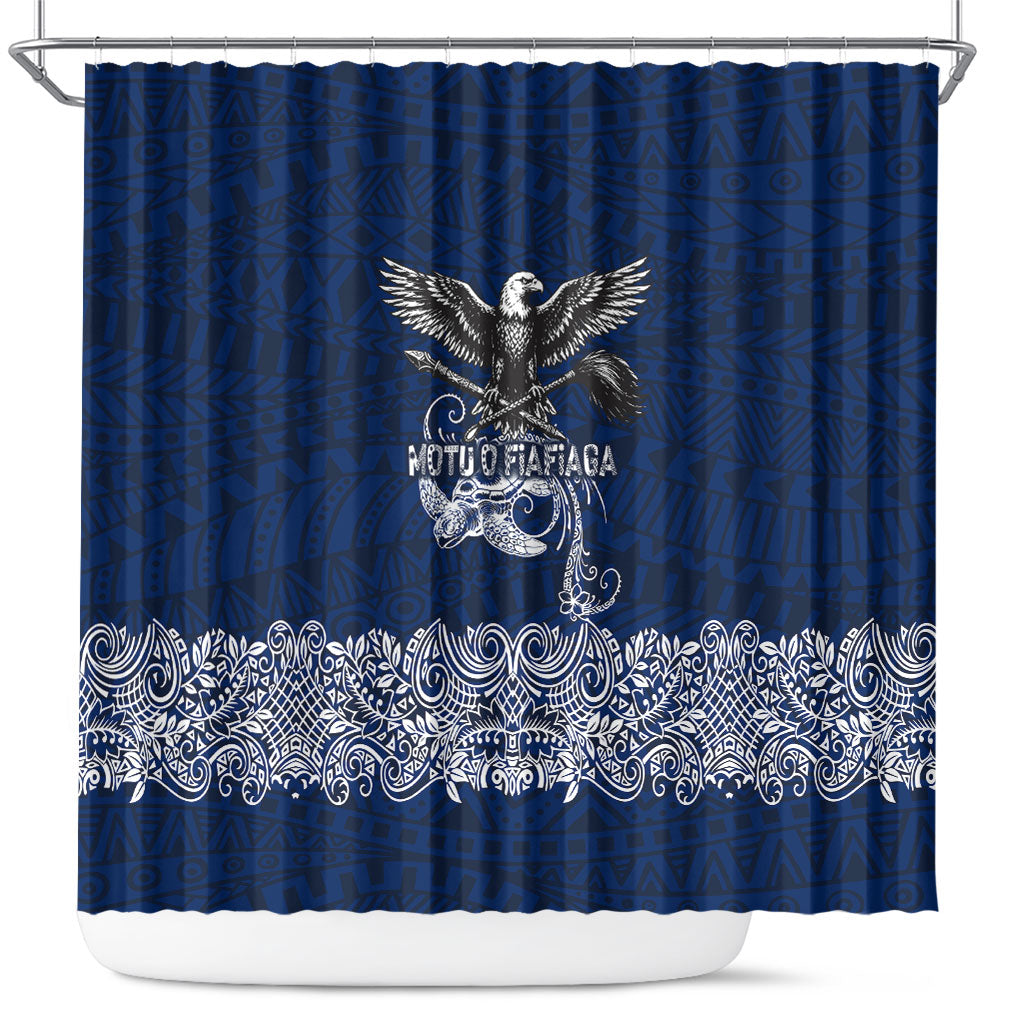 American Samoa Eagle Shower Curtain Sea Turtle Traditional Polynesian Tribal Tattoo TS04 Blue White - Polynesian Pride