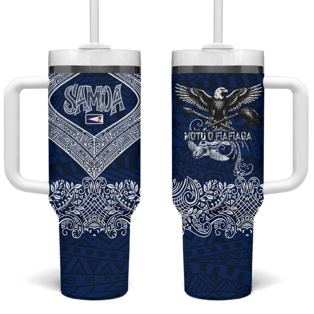 American Samoa Eagle Tumbler With Handle Sea Turtle Traditional Polynesian Tribal Tattoo