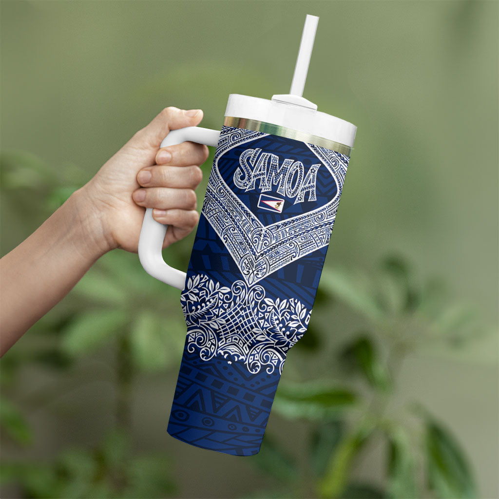 American Samoa Eagle Tumbler With Handle Sea Turtle Traditional Polynesian Tribal Tattoo