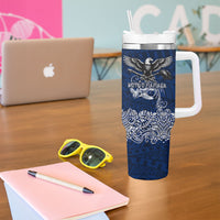 American Samoa Eagle Tumbler With Handle Sea Turtle Traditional Polynesian Tribal Tattoo