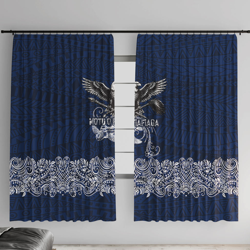 American Samoa Eagle Window Curtain Sea Turtle Traditional Polynesian Tribal Tattoo TS04 With Hooks Blue White - Polynesian Pride