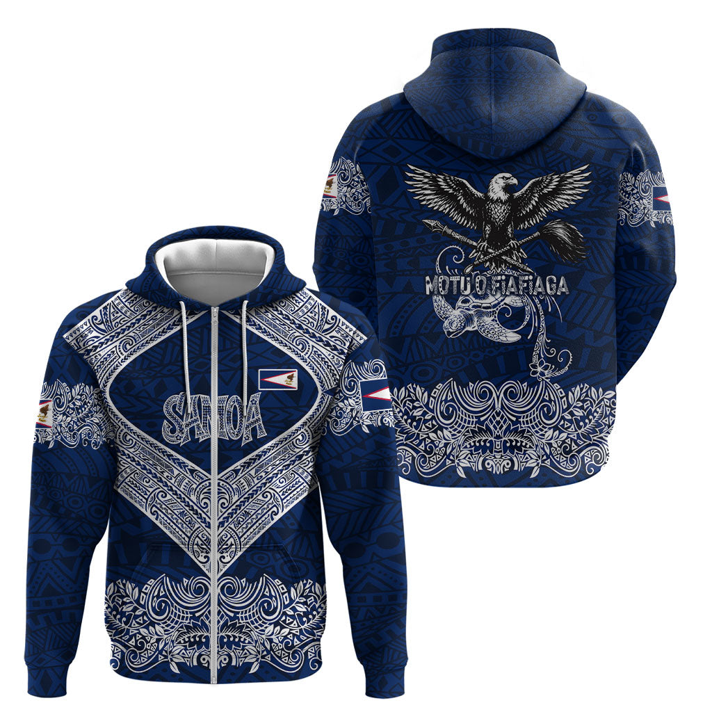 American Samoa Eagle Zip Hoodie Sea Turtle Traditional Polynesian Tribal Tattoo