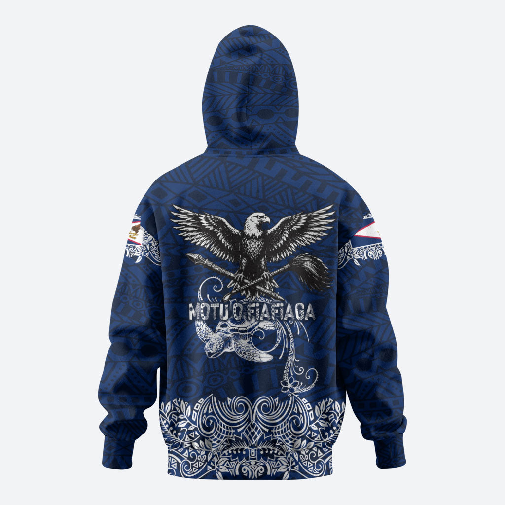 American Samoa Eagle Zip Hoodie Sea Turtle Traditional Polynesian Tribal Tattoo