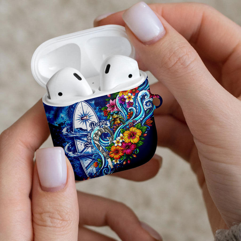 American Samoa Pago Pago AirPods Case Sea Turtle And Fruit Bat - Tropical Hibiscus Flowers Polynesian