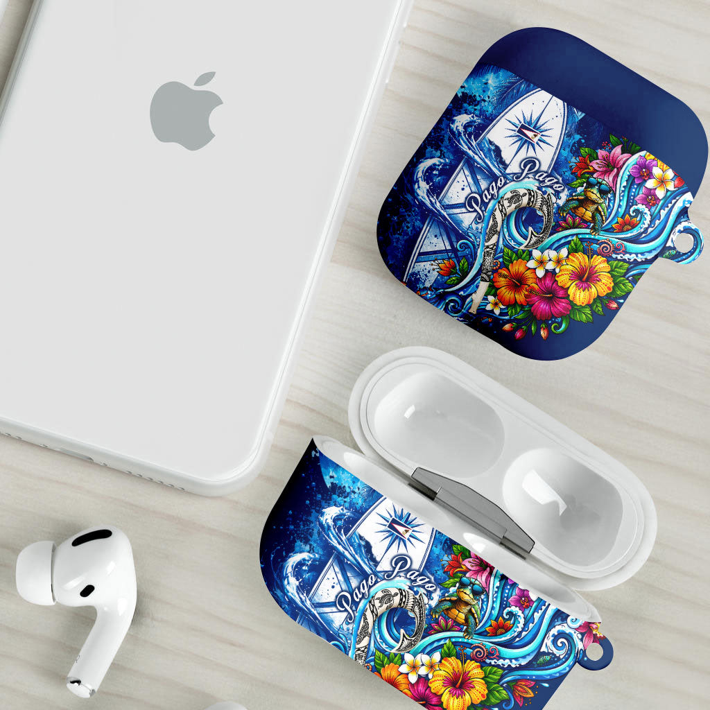 American Samoa Pago Pago AirPods Case Sea Turtle And Fruit Bat - Tropical Hibiscus Flowers Polynesian