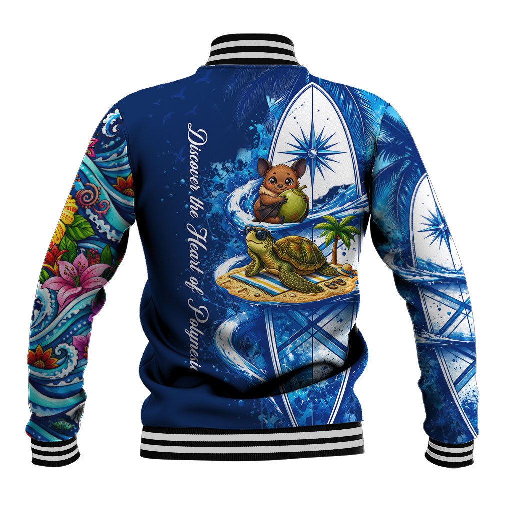 American Samoa Pago Pago Baseball Jacket Sea Turtle And Fruit Bat - Tropical Hibiscus Flowers Polynesian