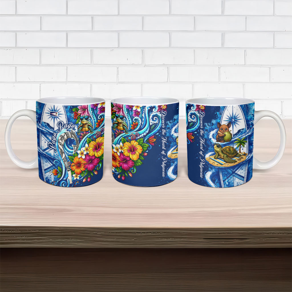 American Samoa Pago Pago Ceramic Mug Sea Turtle And Fruit Bat - Tropical Hibiscus Flowers Polynesian