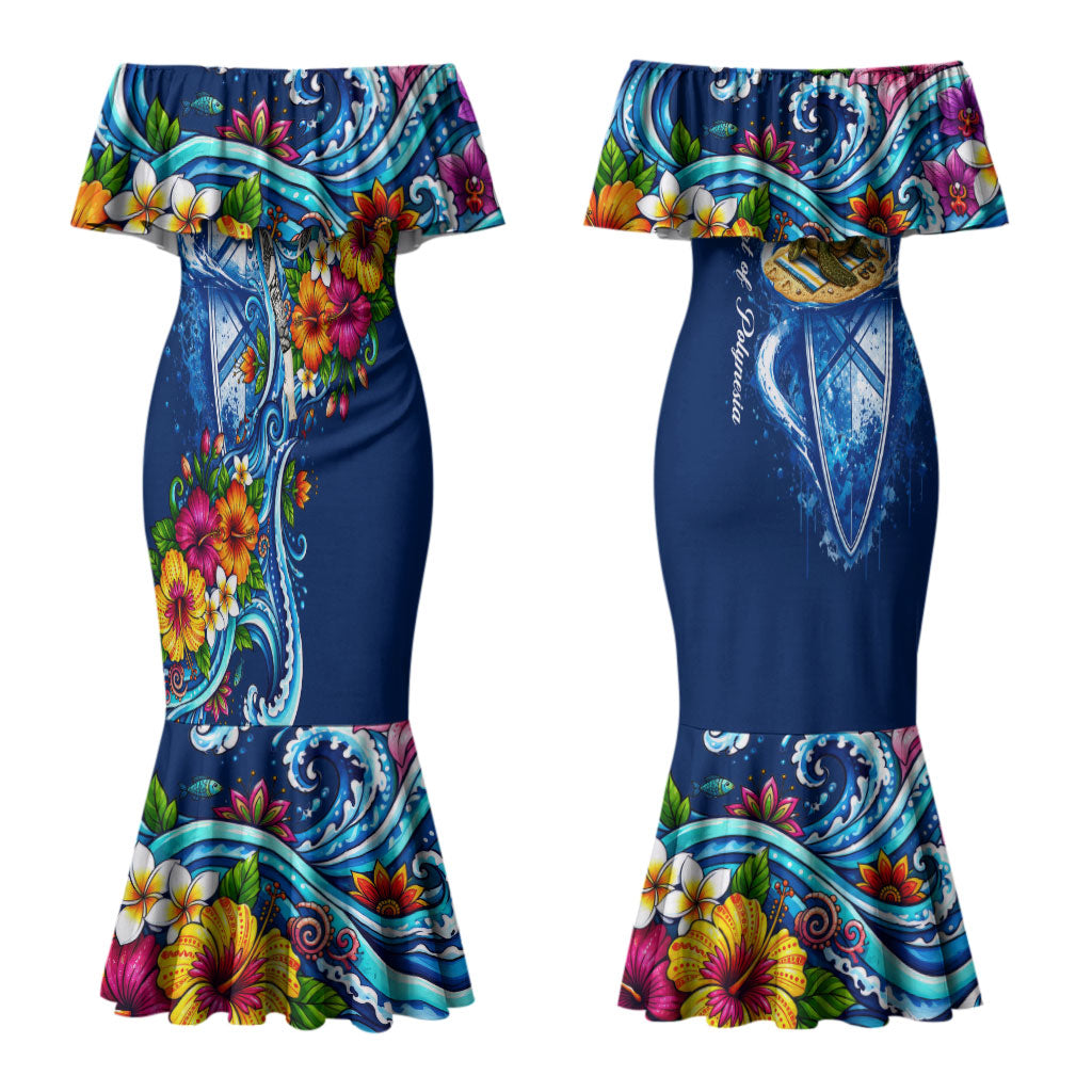American Samoa Pago Pago Couples Matching Mermaid Dress and Hawaiian Shirt Sea Turtle And Fruit Bat - Tropical Hibiscus Flowers Polynesian TS04 - Polynesian Pride