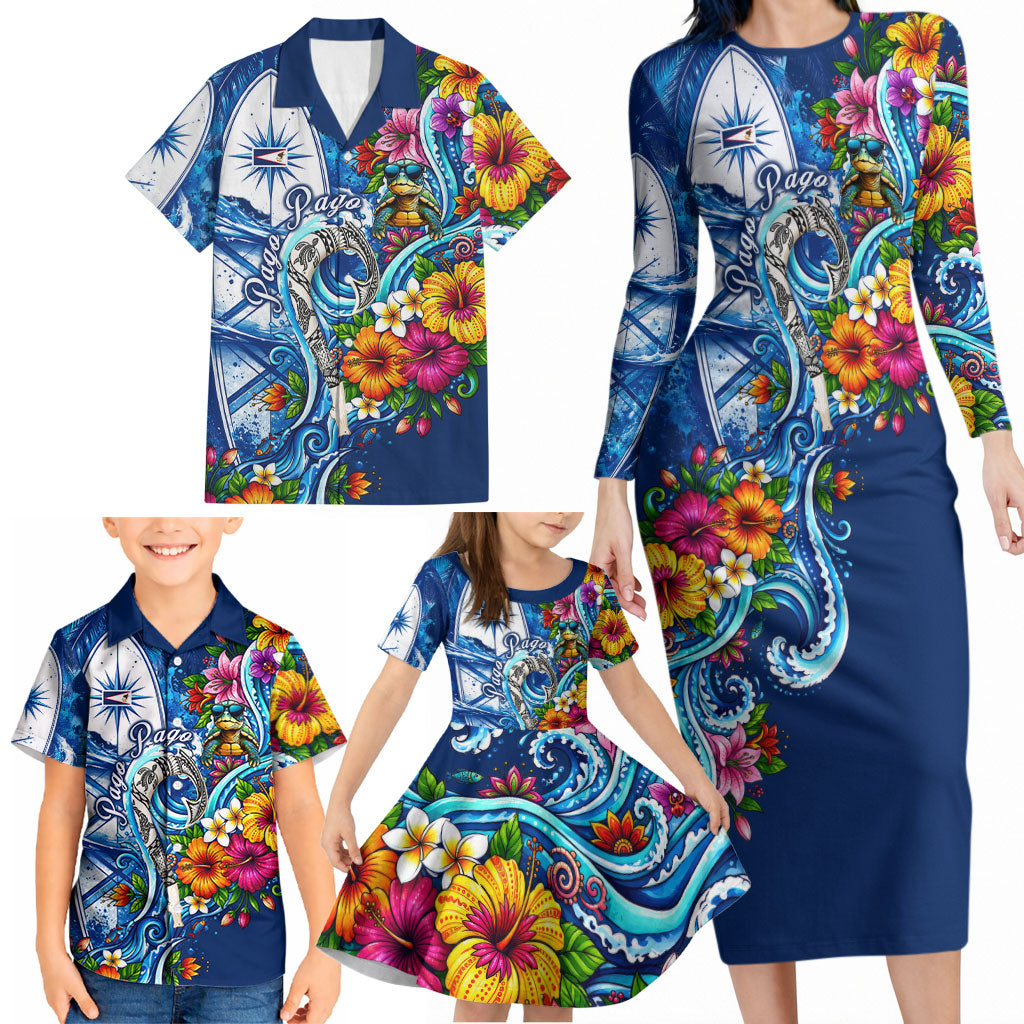 American Samoa Pago Pago Family Matching Long Sleeve Bodycon Dress and Hawaiian Shirt Sea Turtle And Fruit Bat - Tropical Hibiscus Flowers Polynesian TS04 - Polynesian Pride