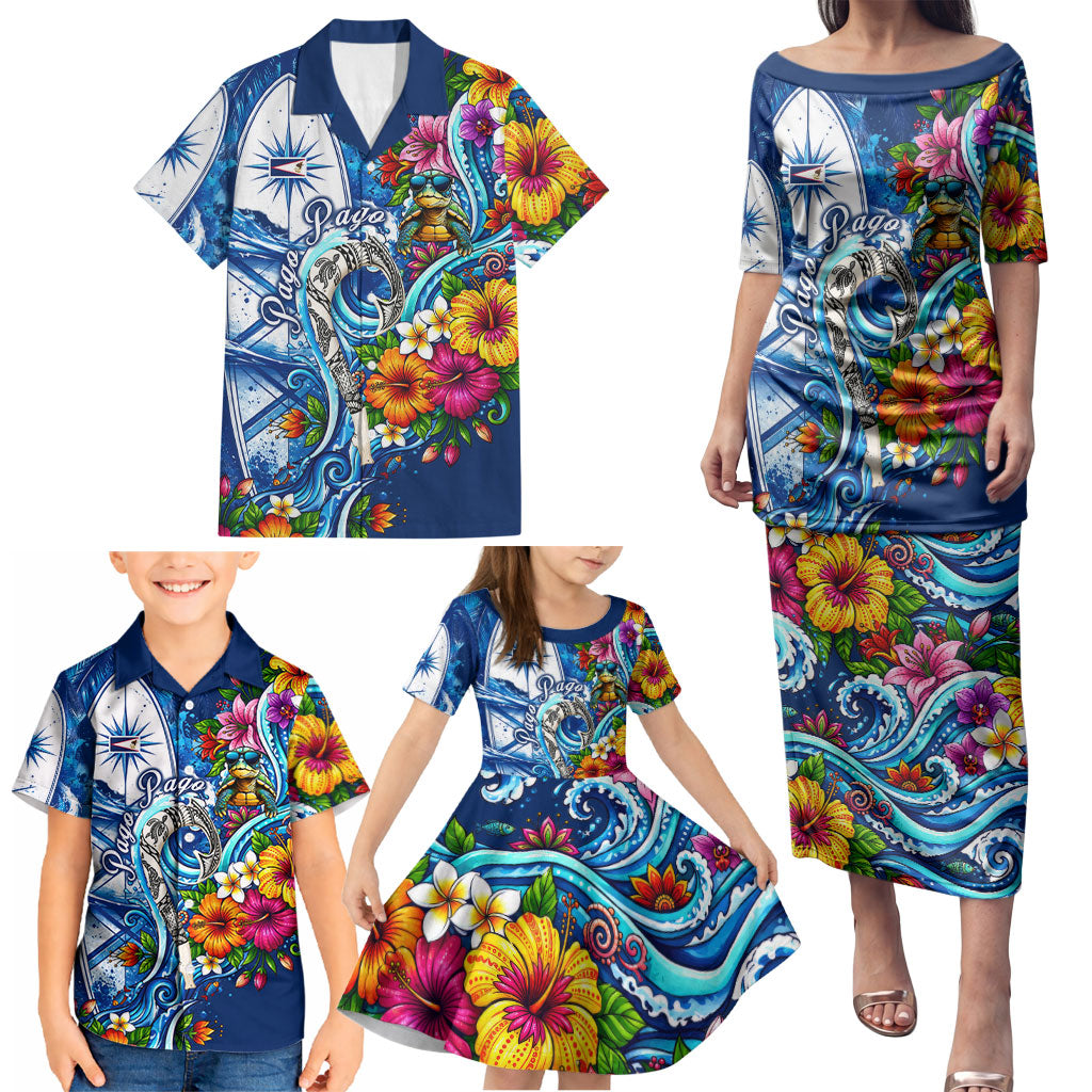 American Samoa Pago Pago Family Matching Puletasi and Hawaiian Shirt Sea Turtle And Fruit Bat - Tropical Hibiscus Flowers Polynesian TS04 - Polynesian Pride