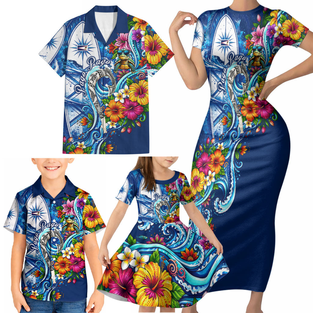 American Samoa Pago Pago Family Matching Short Sleeve Bodycon Dress and Hawaiian Shirt Sea Turtle And Fruit Bat - Tropical Hibiscus Flowers Polynesian TS04 - Polynesian Pride