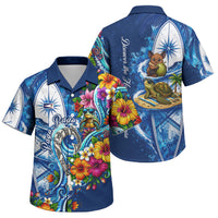 American Samoa Pago Pago Family Matching Summer Maxi Dress and Hawaiian Shirt Sea Turtle And Fruit Bat - Tropical Hibiscus Flowers Polynesian TS04 Son's Shirt Blue White - Polynesian Pride