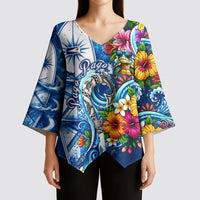 American Samoa Pago Pago Kimono Sleeve Blouse Sea Turtle And Fruit Bat - Tropical Hibiscus Flowers Polynesian