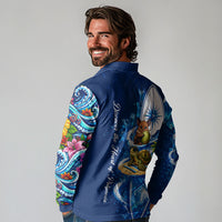 American Samoa Pago Pago Long Sleeve Polo Shirt Sea Turtle And Fruit Bat - Tropical Hibiscus Flowers Polynesian