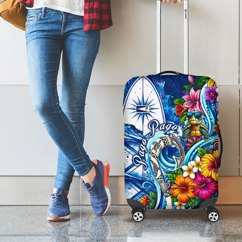 American Samoa Pago Pago Luggage Cover Sea Turtle And Fruit Bat - Tropical Hibiscus Flowers Polynesian TS04 - Polynesian Pride