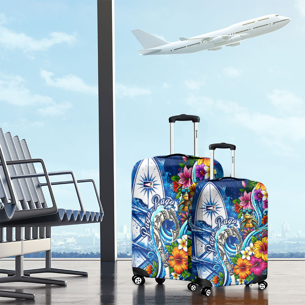 American Samoa Pago Pago Luggage Cover Sea Turtle And Fruit Bat - Tropical Hibiscus Flowers Polynesian TS04 - Polynesian Pride