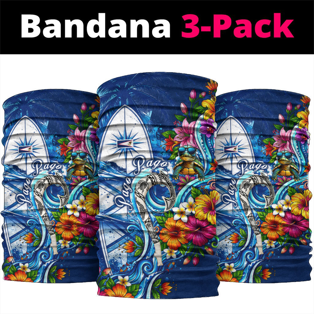 American Samoa Pago Pago Neck Gaiter Sea Turtle And Fruit Bat - Tropical Hibiscus Flowers Polynesian TS04 package One Size: 25*50cm Blue White - Polynesian Pride