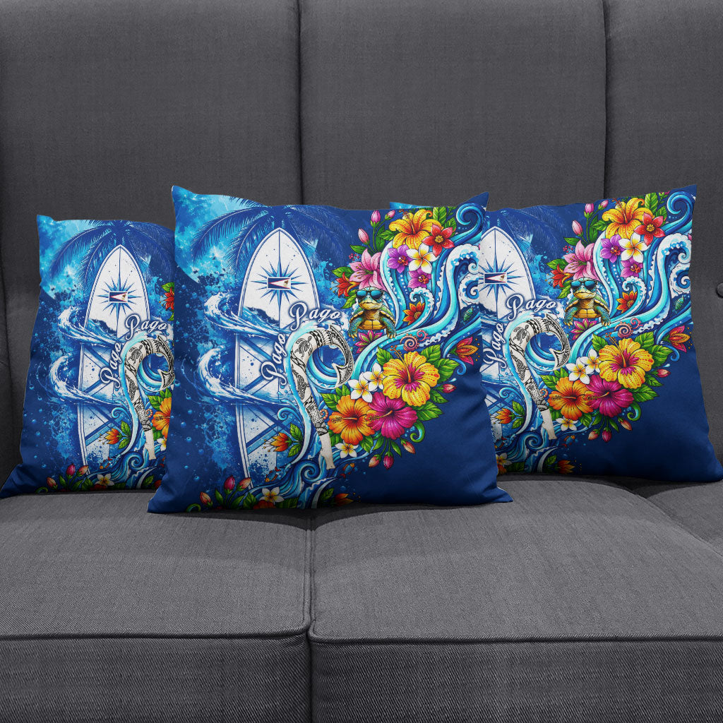 American Samoa Pago Pago Pillow Cover Sea Turtle And Fruit Bat - Tropical Hibiscus Flowers Polynesian