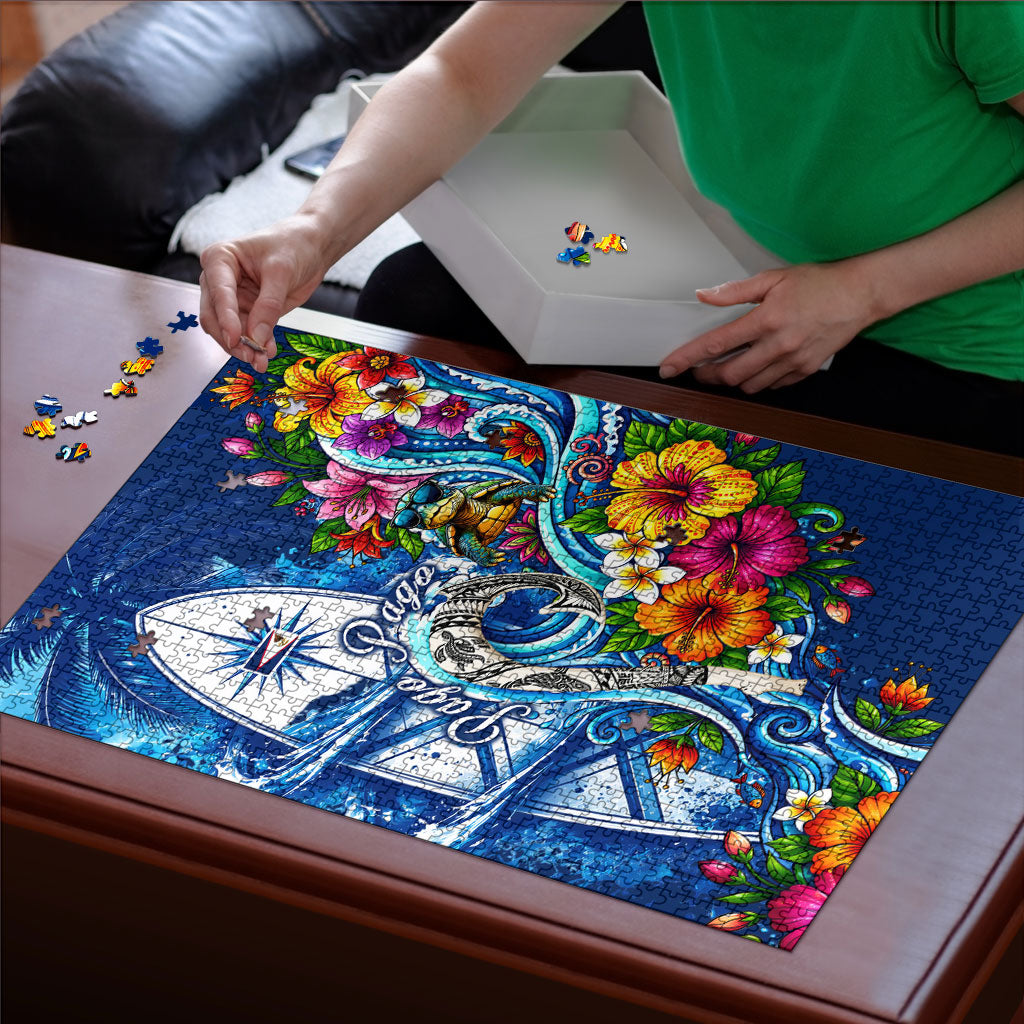 American Samoa Pago Pago Puzzle Sea Turtle And Fruit Bat - Tropical Hibiscus Flowers Polynesian