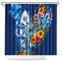 American Samoa Pago Pago Shower Curtain Sea Turtle And Fruit Bat - Tropical Hibiscus Flowers Polynesian